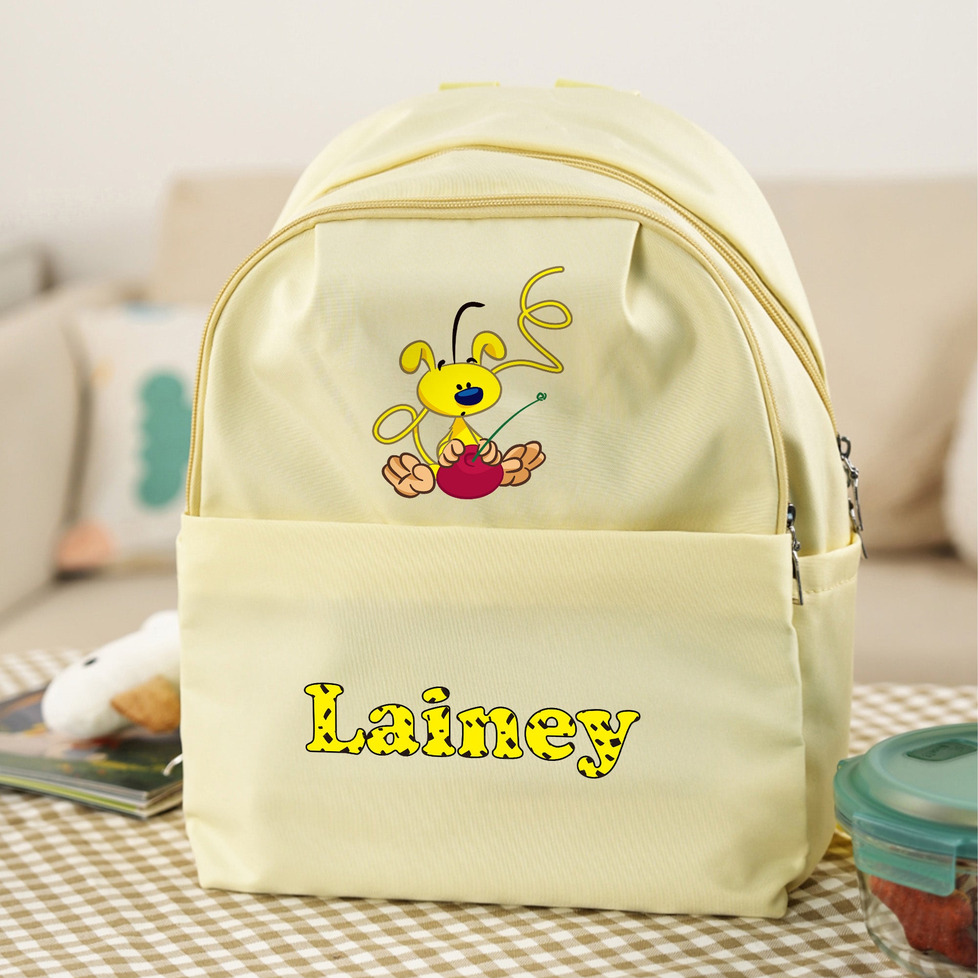 Mochila personalizada Marsupilami de leopardo amarillo con múltiples compartimentos y nombre Regalo para niños | Callie × Marsupilami