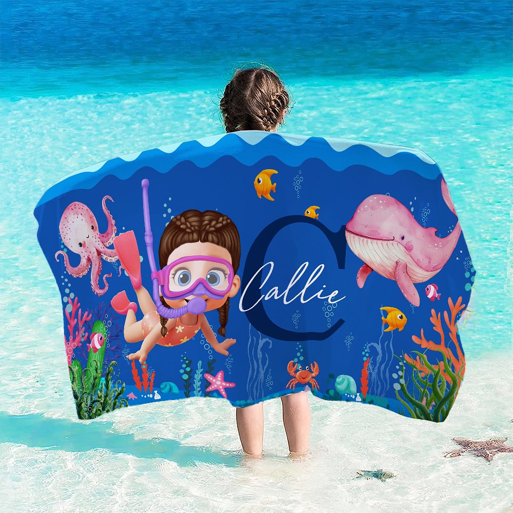 Toalla de playa de gran tamaño, de secado rápido, con nombre e inicial Vacaciones de verano Esenciales Fiesta en la playa Regalo de cumpleaños para niños
