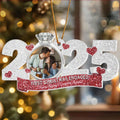 Personalizada Romántica Foto Anillo Diseño Purpurina 2025 Acrílico Ornamento con Nombres Compromiso Navidad Regalo para Recién Casados Parejas