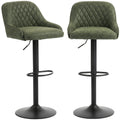 Adjustable Swivel Bar Stools Set of 2 with Wide Padded PU Leather Seat & Footrest for Kitchen Island Counter, Dark Green