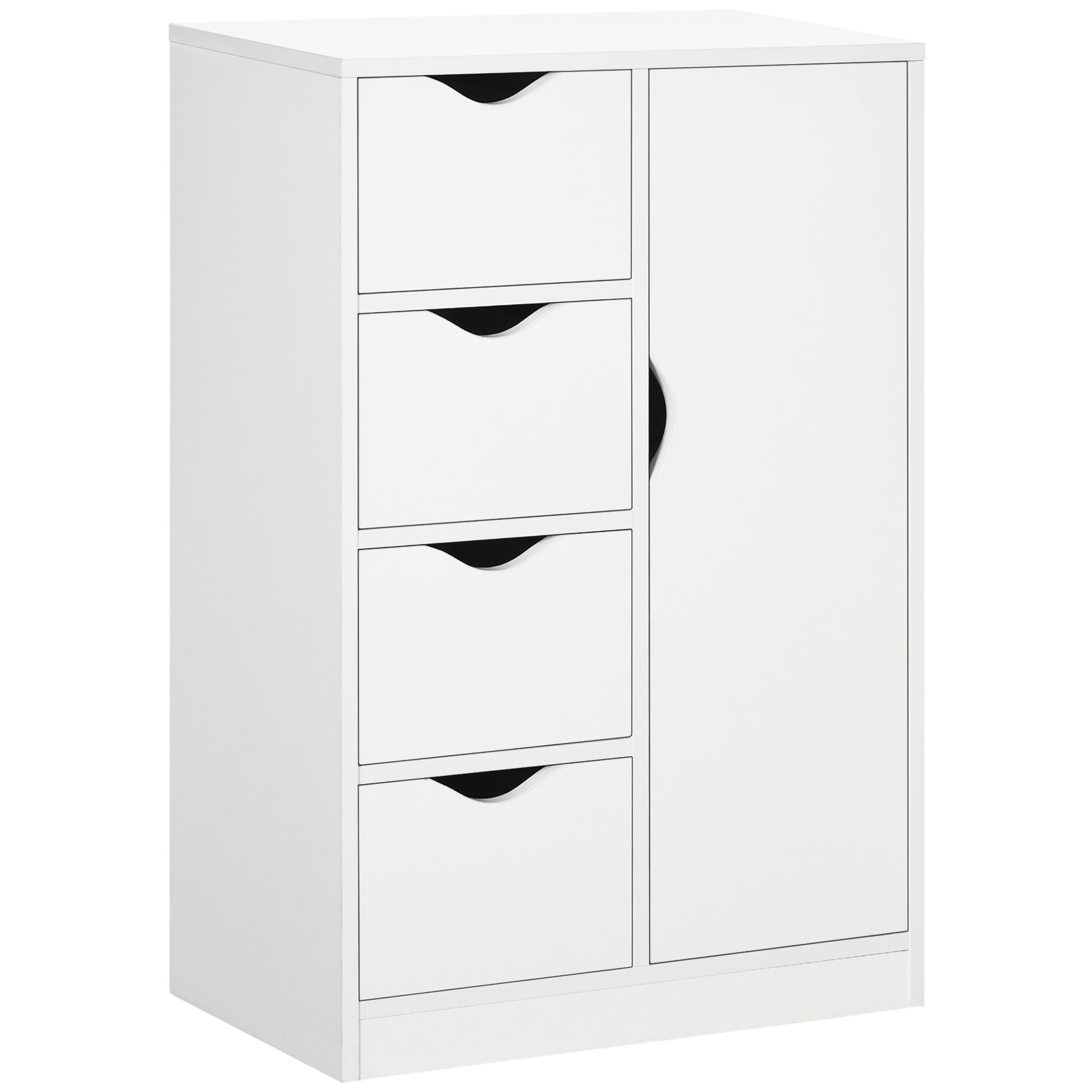 Bathroom Floor Cabinet, Freestanding Storage Unit with 4 Drawers and Door Cupboard, White