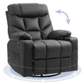 Swivel PU Leather Manual Recliner with Adjustable Footrest & Cup Holders, Black