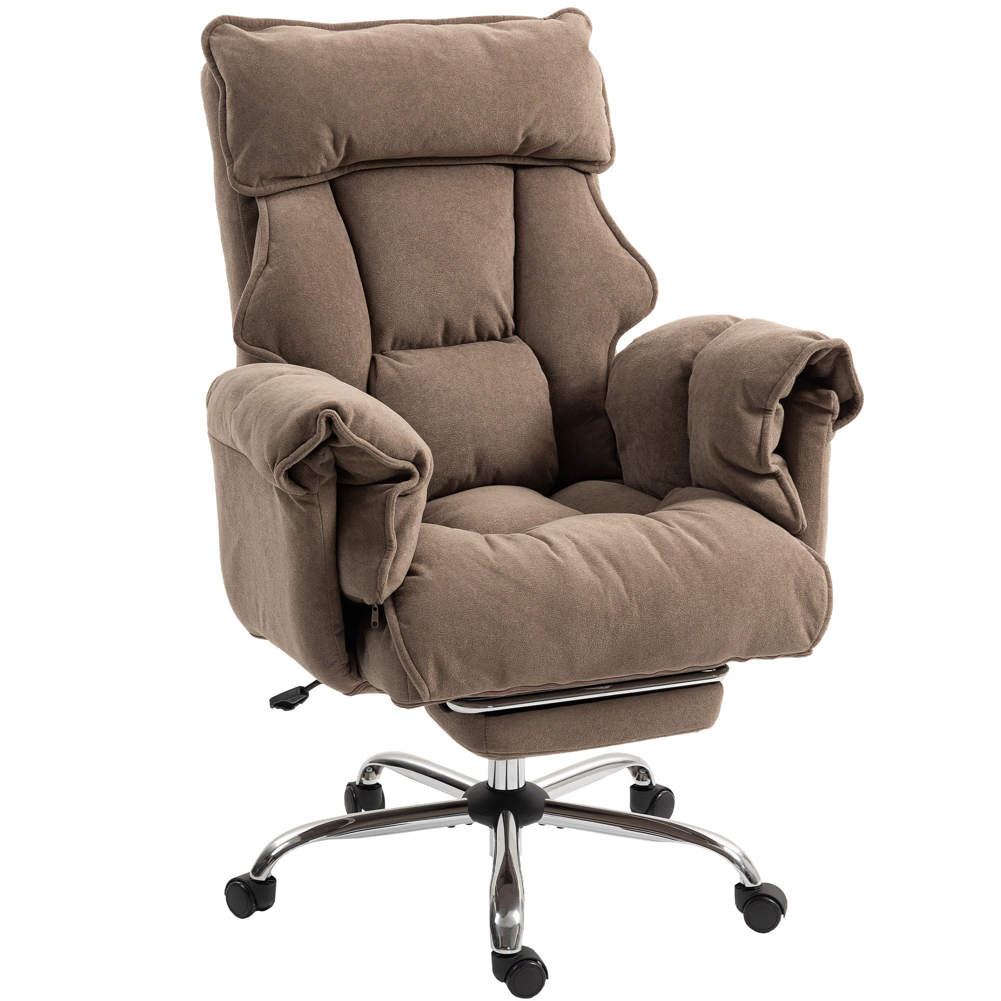 Executive Office Chair with Footrest, Reclining Swivel Computer Desk Chair with High Back, Double-layer Padding, Headrest, Adjustable Height, Rolling Wheels, Light Brown