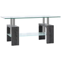 2-Tier Rectangle Glass Coffee Table with Storage Shelf, Grey