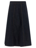 Alberta Ferretti Denim A-Line Maxi Skirt — Dark Blue