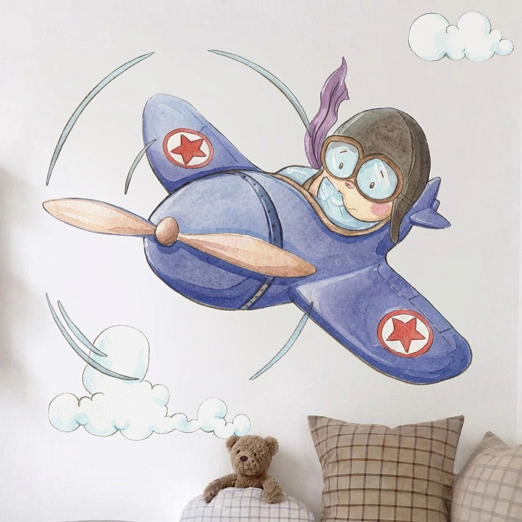 Vinilo Decorativo Infantil Avión NIKKO EL AVIADOR - Adhesivos Infantiles para Sueños de Cigüeña