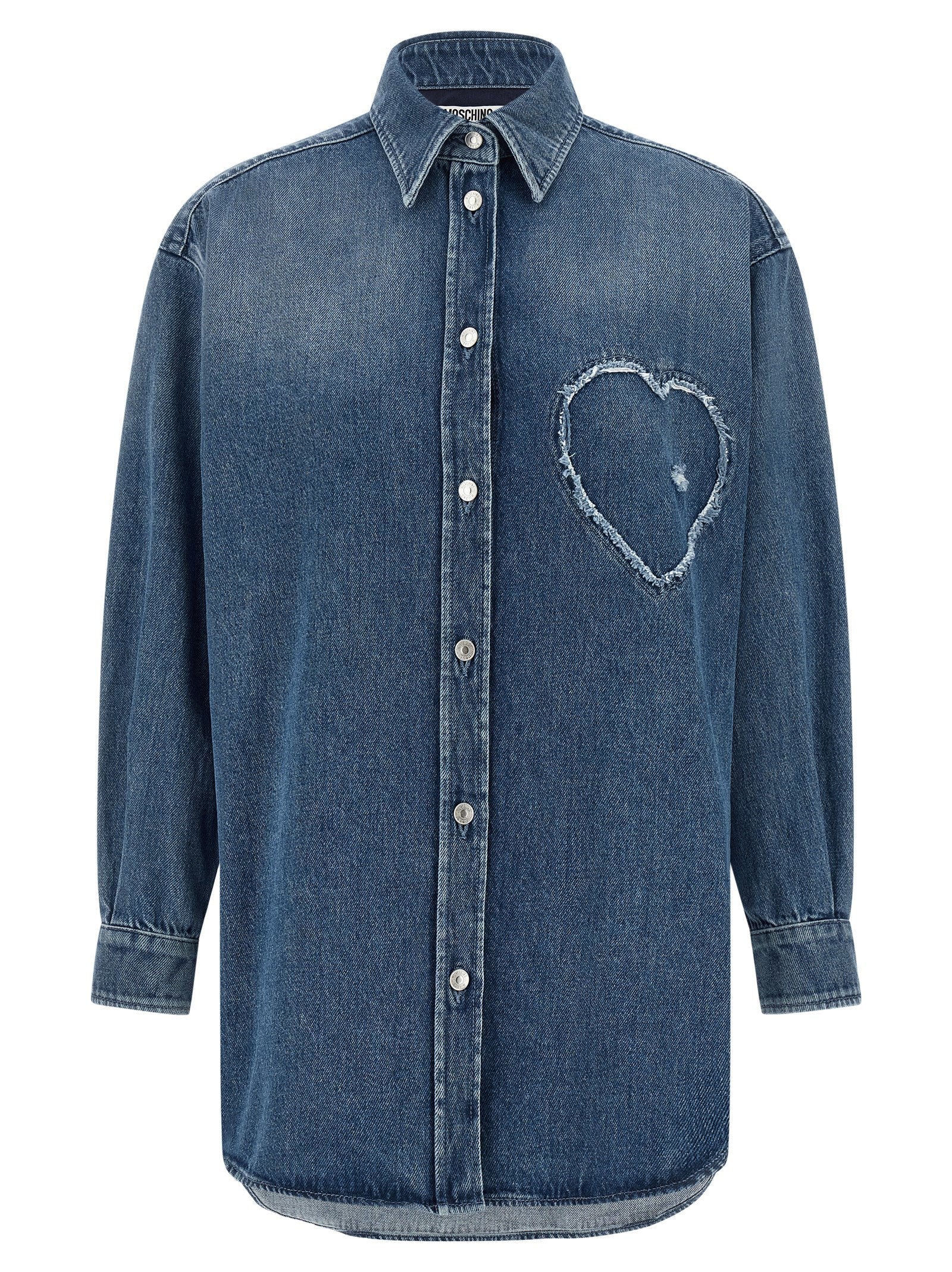 Moschino Heart-Detail Denim Shirt — Blue