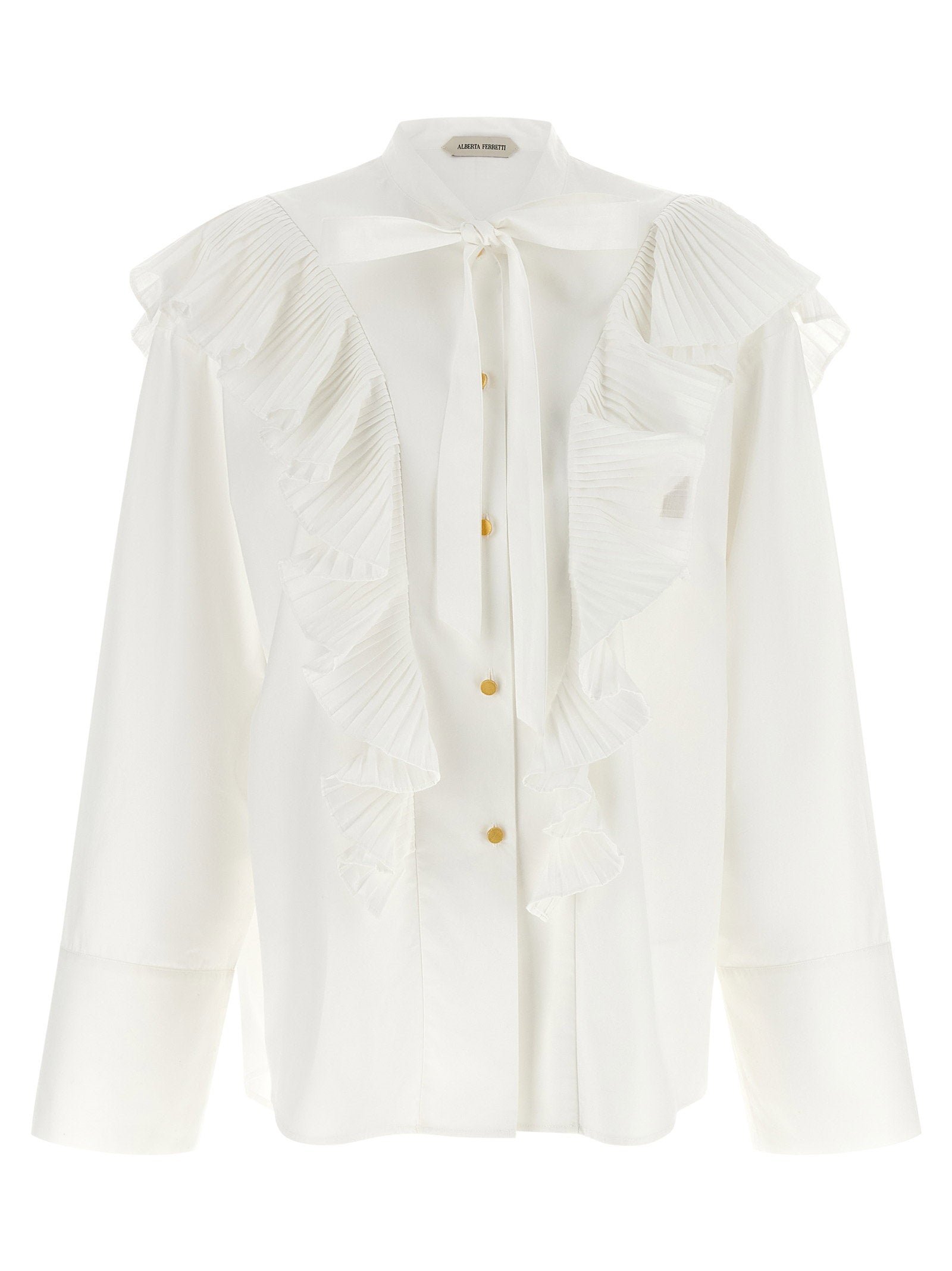 Alberta Ferretti Pleated Ruffle Blouse — White