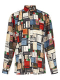 Moschino Label-Print Silk Shirt — Black