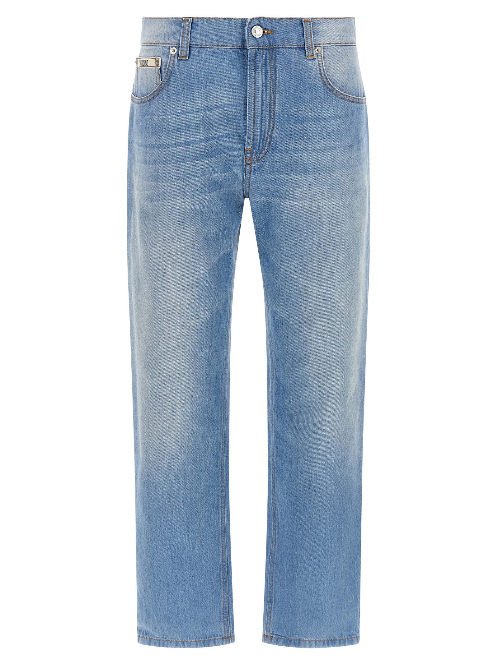 Moschino Logo-Patch Straight-Leg Jeans — Light Blue