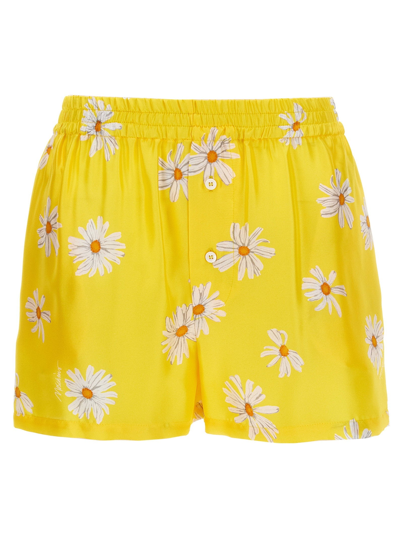 Moschino Daisy-Print Silk Shorts — Yellow