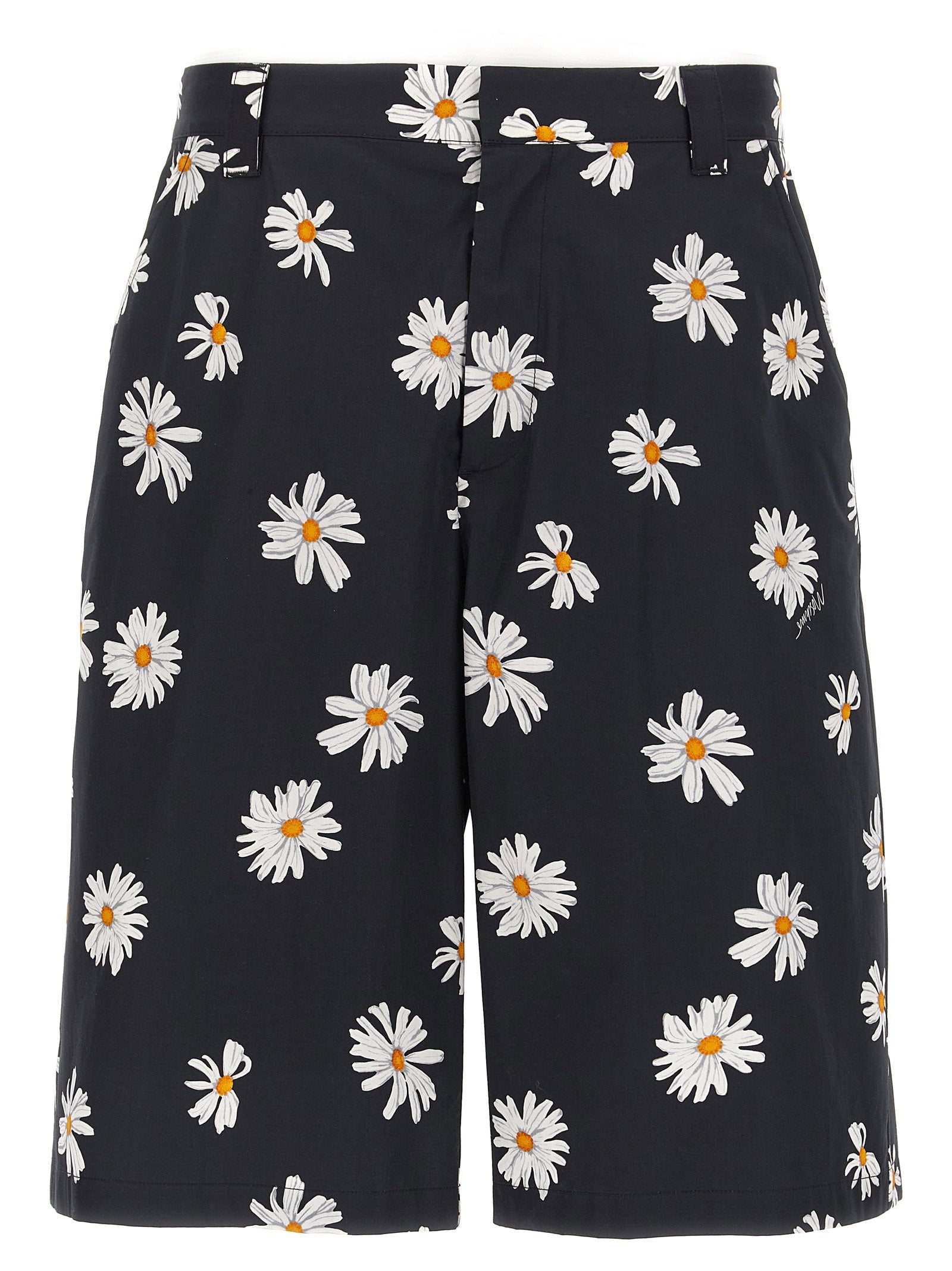 Moschino Daisy-Print Cotton Satin Bermuda Shorts — Black