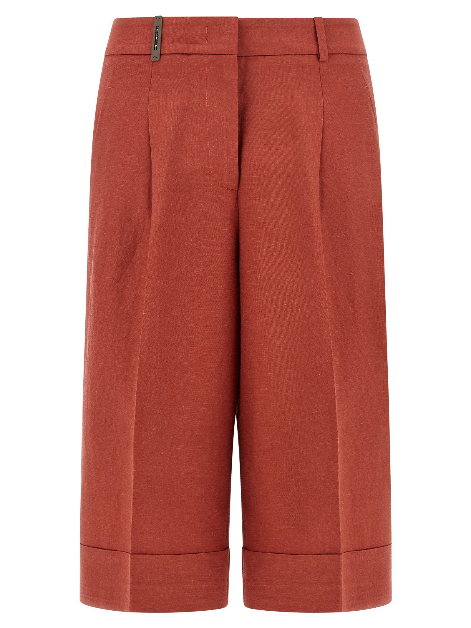 Peserico Viscose-Linen Blend Bermuda Shorts — Red
