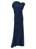 Alberta Ferretti Asymmetrical Draped Dress — Navy