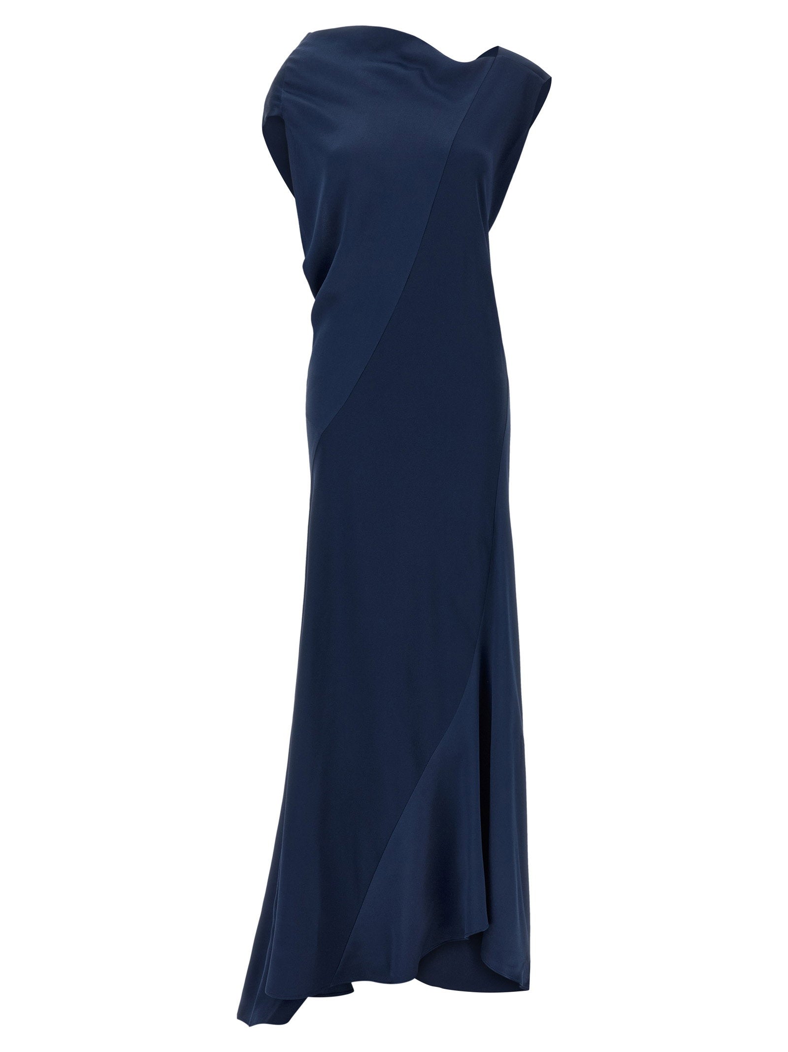 Alberta Ferretti Asymmetrical Draped Dress — Navy