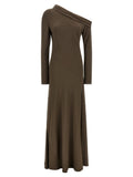 Alberta Ferretti Asymmetrical One-Shoulder Dress — Olive