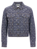 Moschino Logo-Rhinestone Denim Jacket — Navy