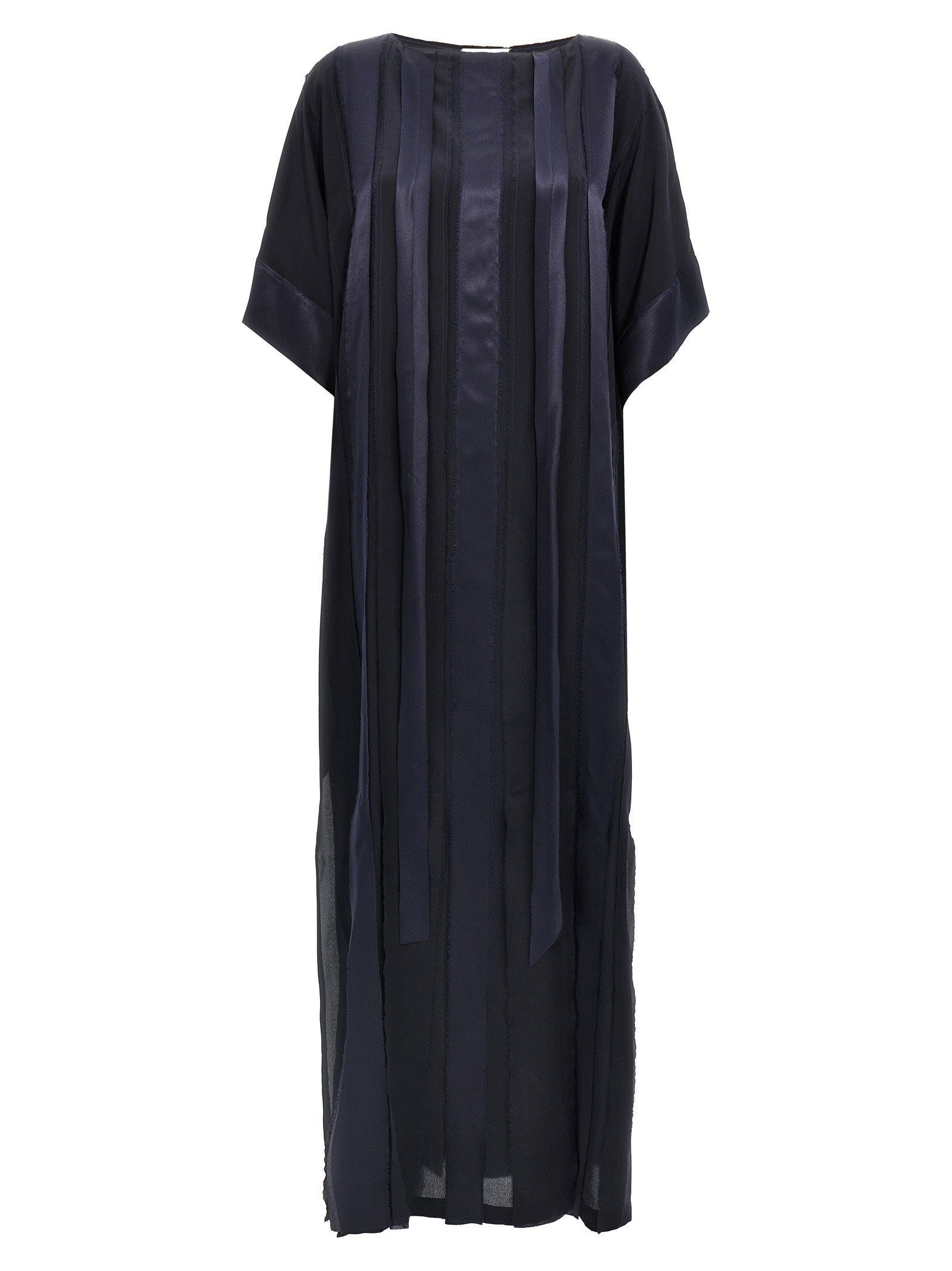 Di.la3 Pari' Silk with Satin Inserts Caftan Dress — Navy
