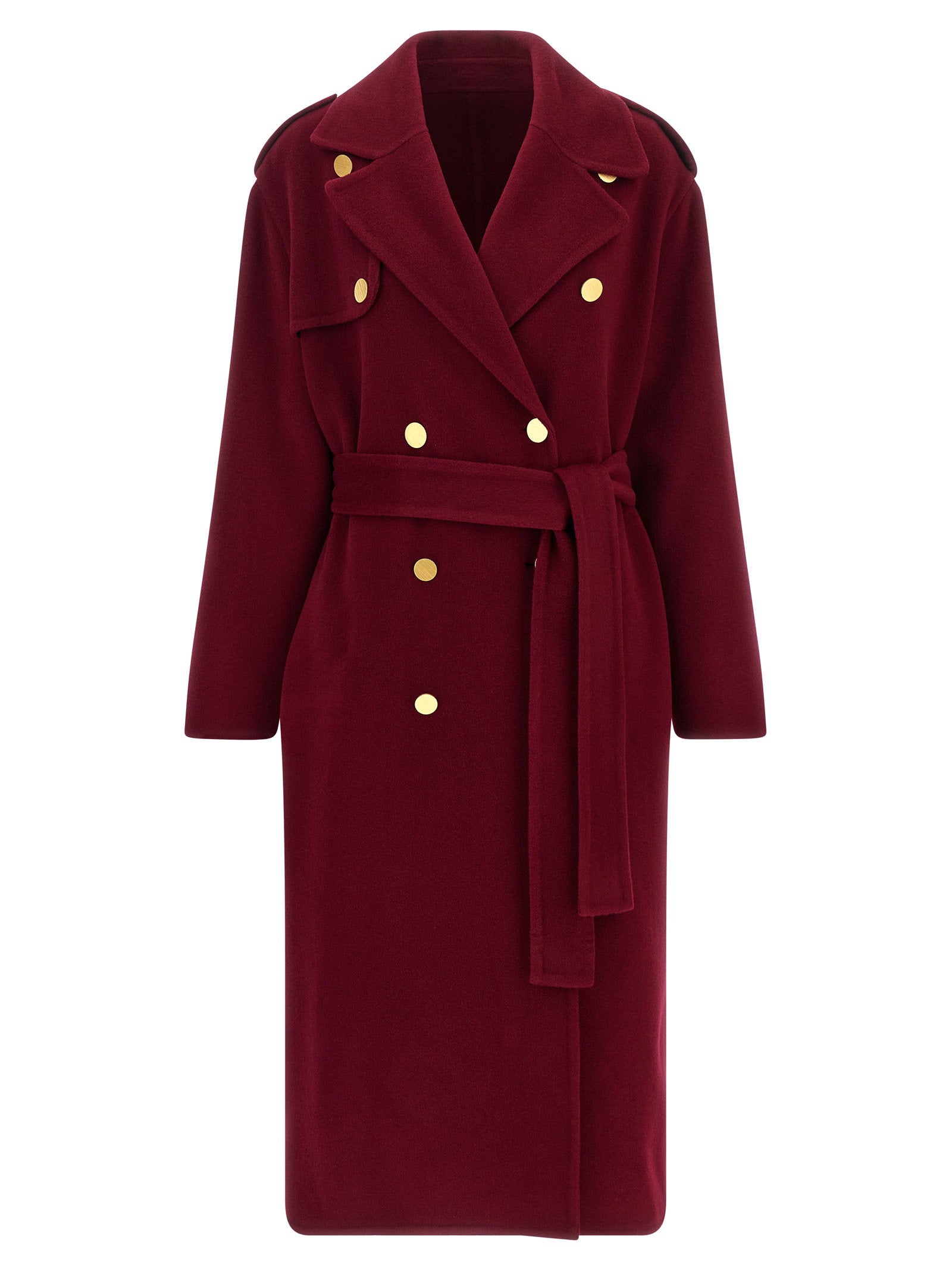 Alberta Ferretti Double-Breasted Wool-Cashmere Coat — Burgundy