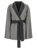 Alberta Ferretti Two-Tone Wool with Belt Cape Coat — Gray