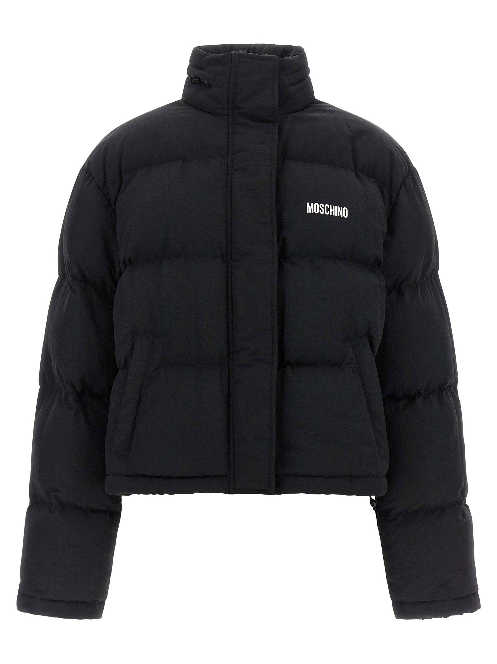 Moschino Logo-Print Quilted Puffer Jacket — Black