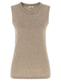 Peserico Ribbed Viscose with Lamé Tank Top — Beige