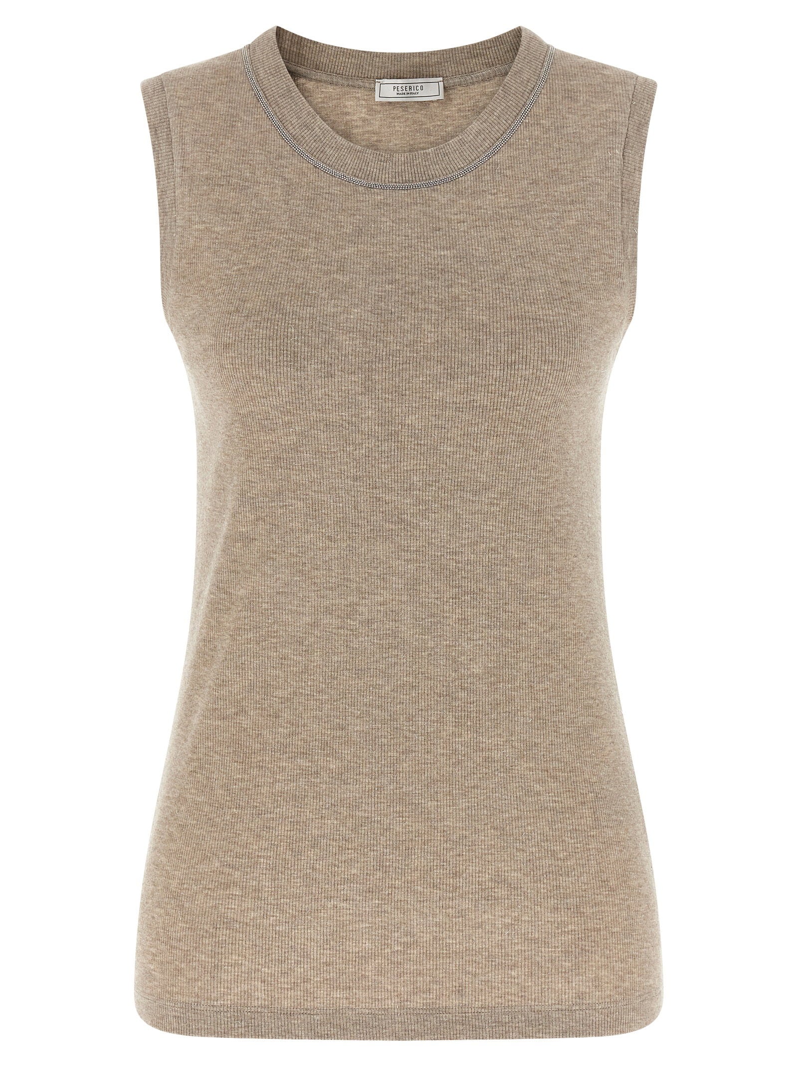 Peserico Ribbed Viscose with Lamé Tank Top — Beige
