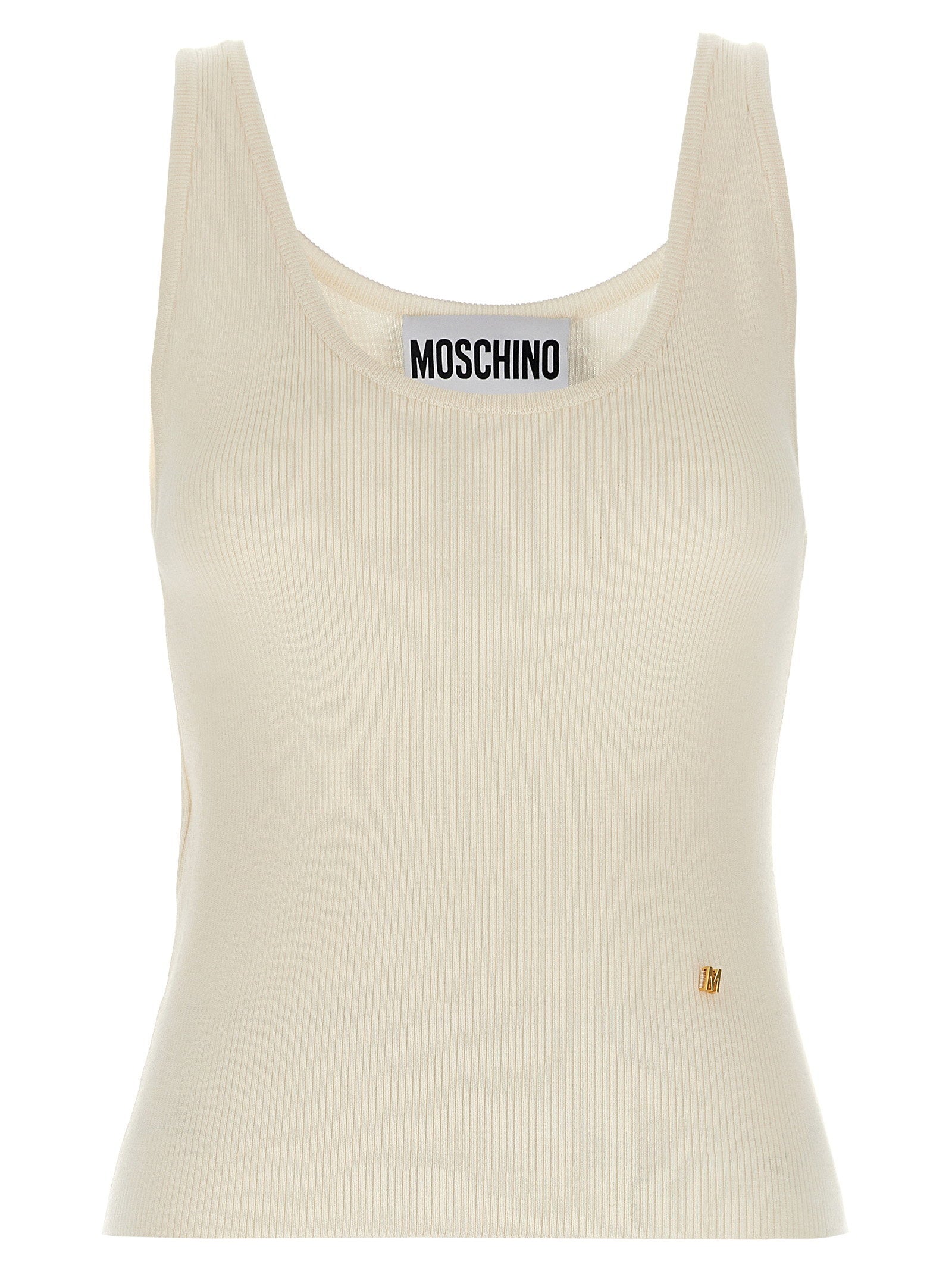 Moschino Ribbed Silk-Blend Tank Top — Cream