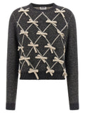 Moschino Bow-Embellished Diamond Pattern Sweater — charcoal