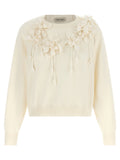 Alberta Ferretti 3D Floral-Embroidered Sweater — Cream