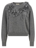 Alberta Ferretti 3D Embroidered Floral Sweater — Gray