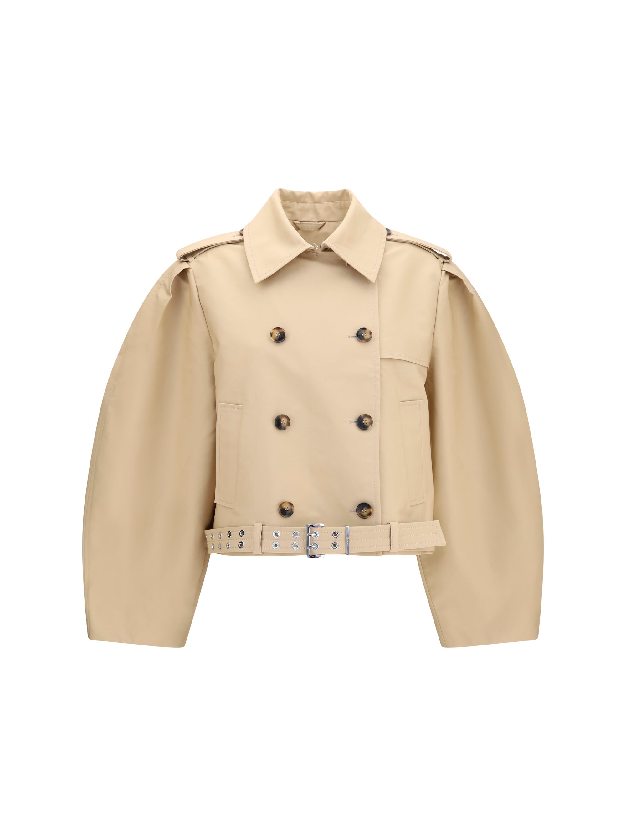 Ganni Double-Breasted Belted Jacket — Beige
