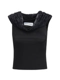 Marine Serre Off-Shoulder Draped Blouse — Black