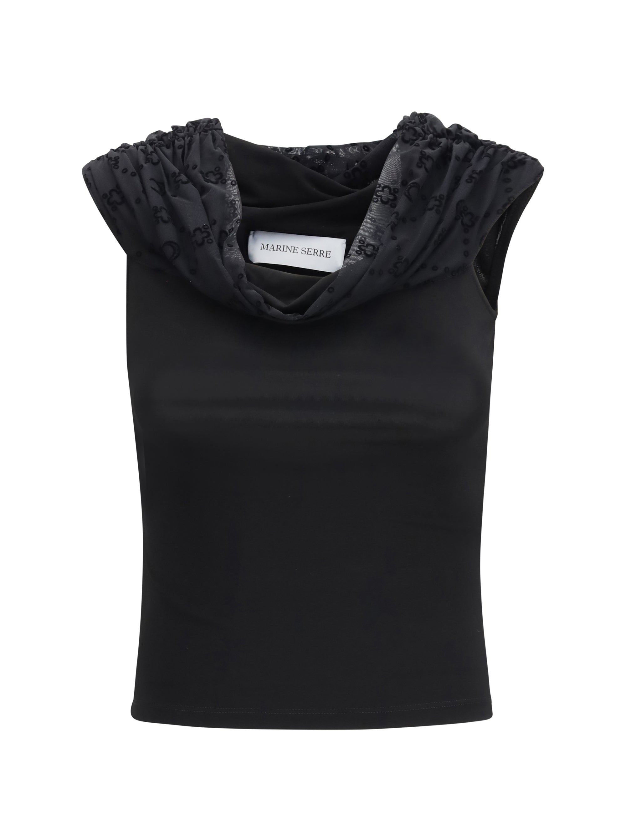 Marine Serre Off-Shoulder Draped Blouse — Black
