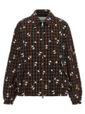 Ganni Check Flower Embroidered Jacket — Brown