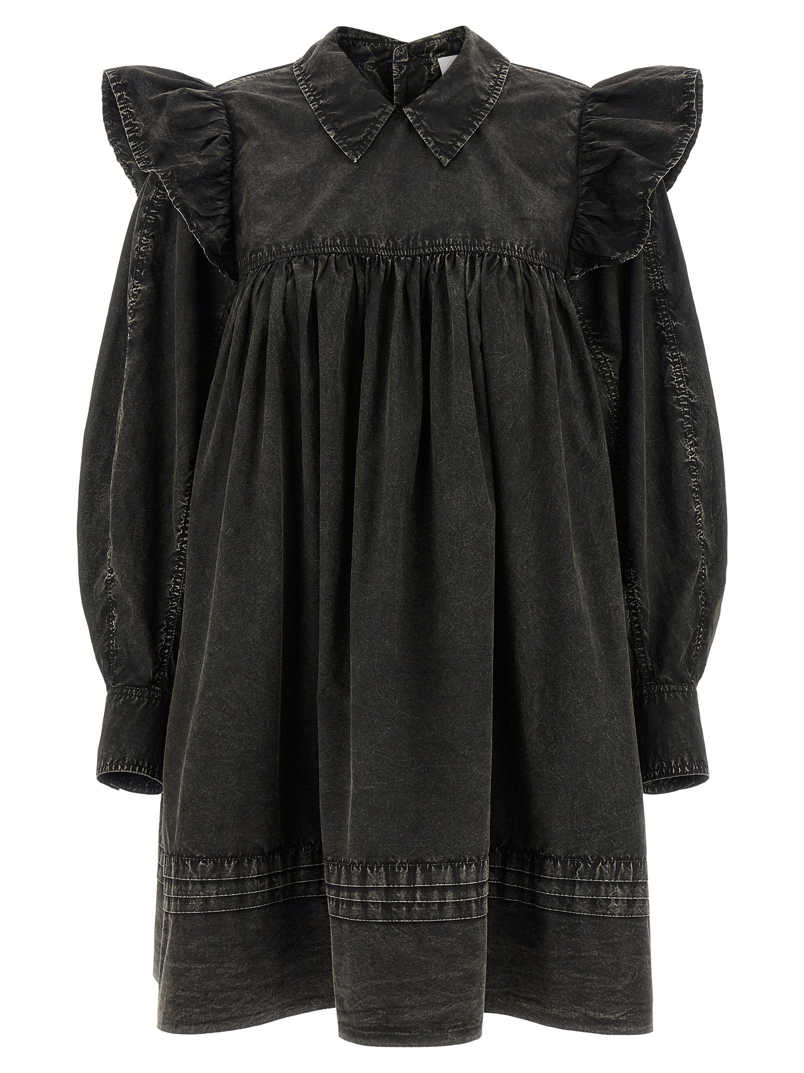 Ganni Washed Organic Cotton Dress — Black