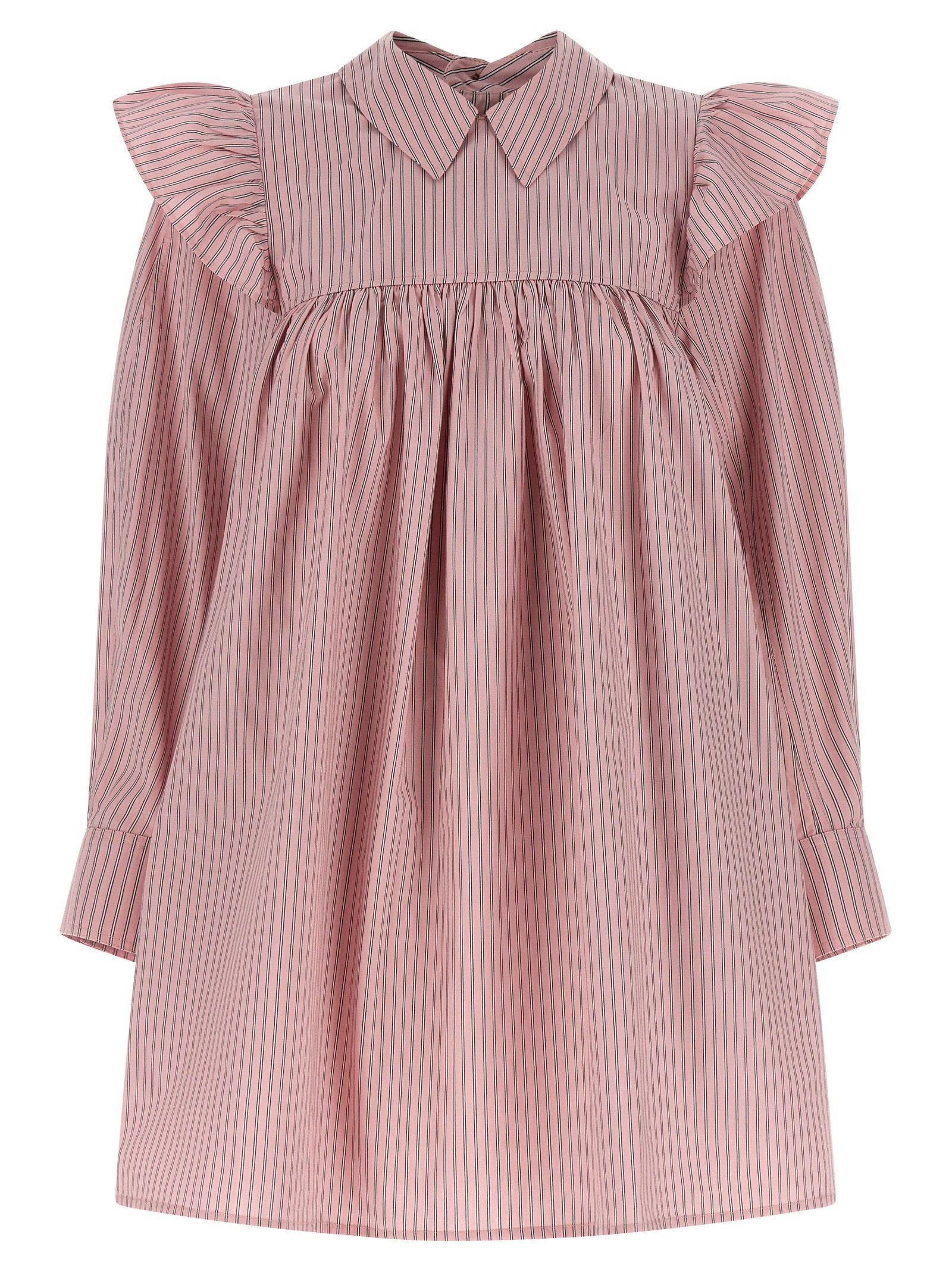 Ganni Striped Oxford Cotton Dress — Pink