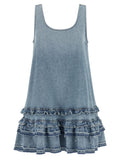 Ganni Organic Cotton Denim with Ruffled Hem Dress — blue