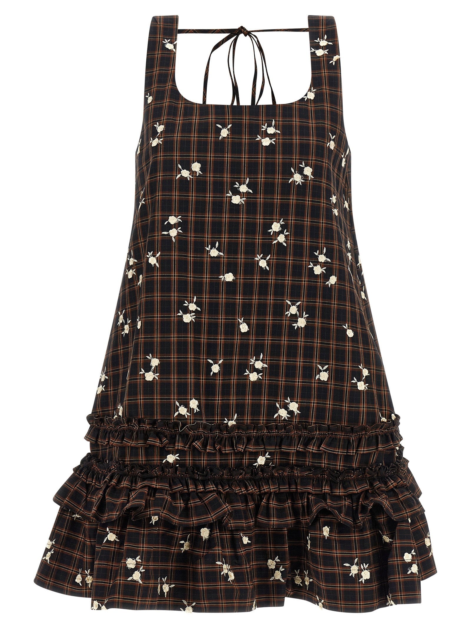 Ganni Check Flower Dress — Black