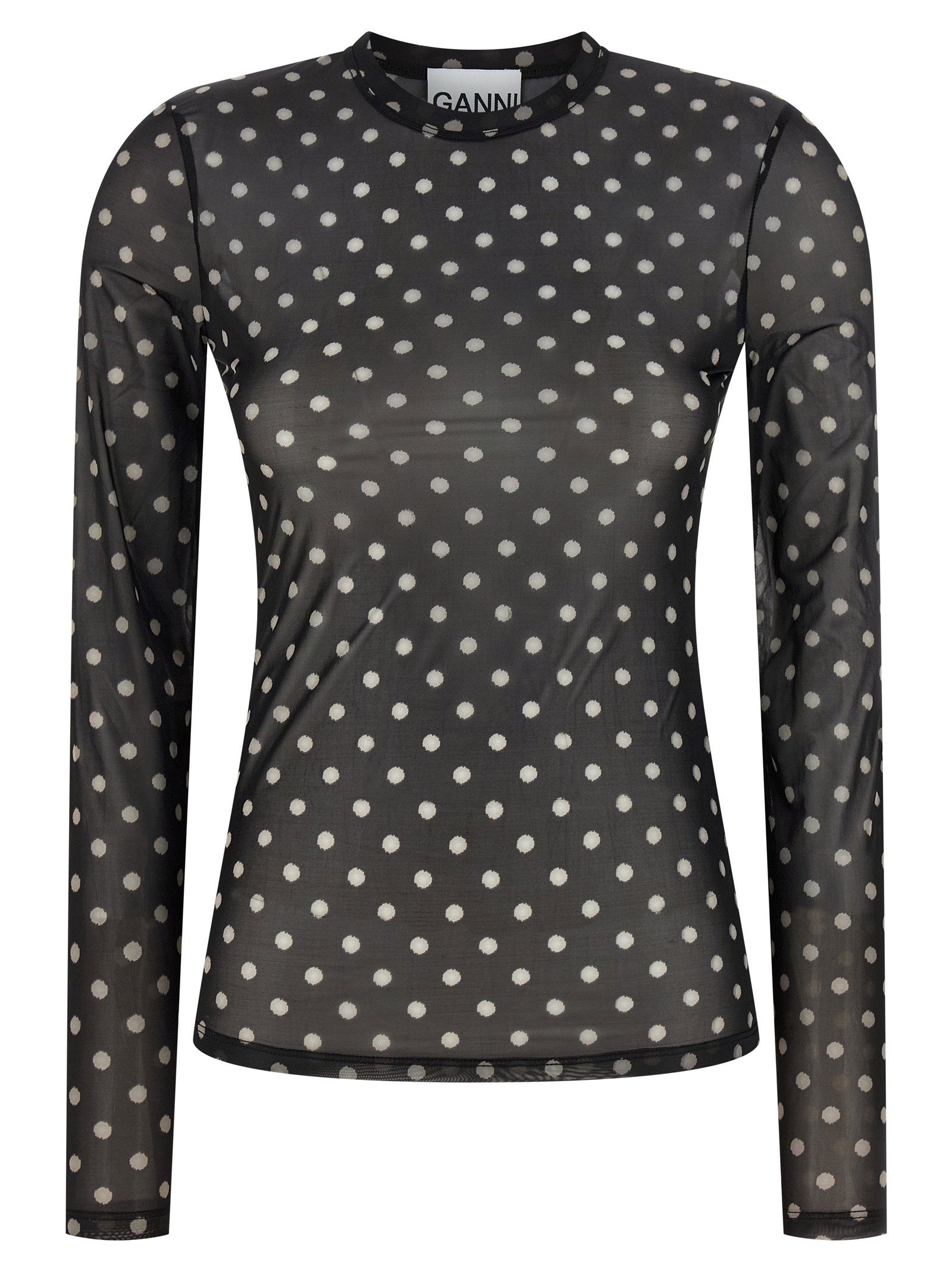 Ganni Polka Dot Sheer Blouse — Charcoal