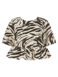 Ganni Zebra-Print Denim Blouse — Cream