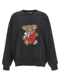Ganni Bear-Print Crewneck Sweatshirt — Black