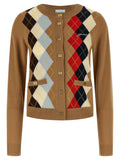 Ganni Argyle-Patterned Cashmere Blend Cardigan — Camel