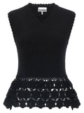 Ganni Ribbed Organic Cotton with Crochet Hem Vest — Black