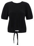 Ganni Tie-Front Cotton Sweater — Black