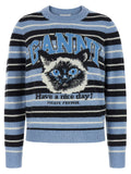 Ganni Graphic Wool Striped Sweater — Blue