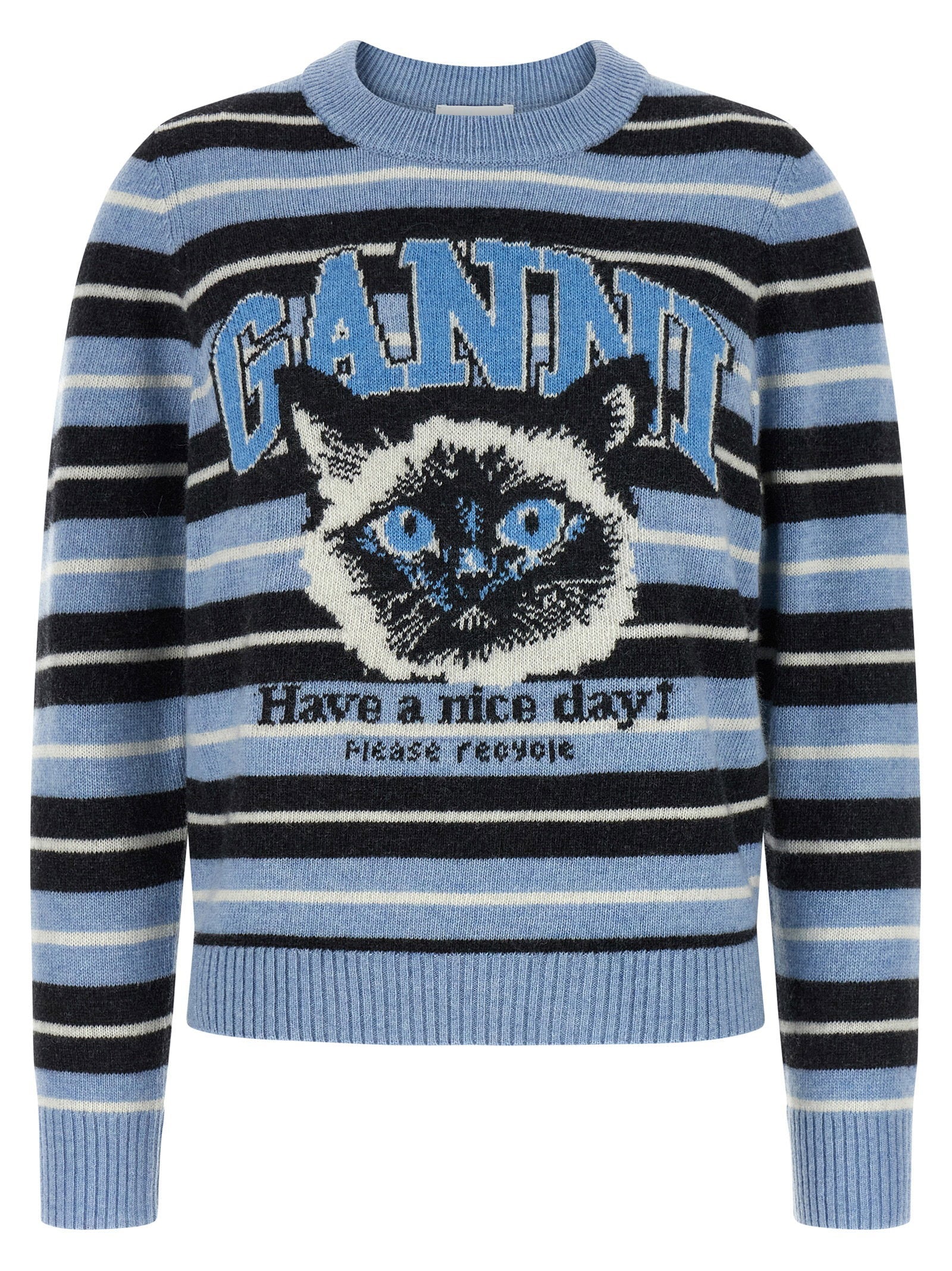Ganni Graphic Wool Striped Sweater — Blue