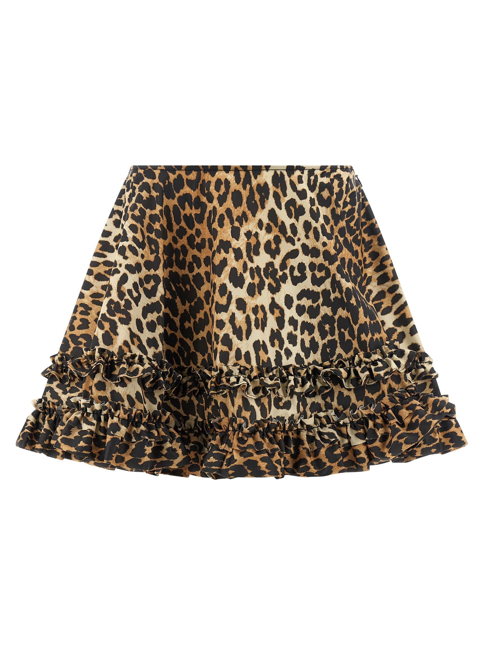Ganni Leopard Duchesse Nylon Skirt — brown