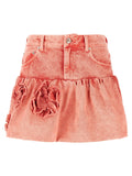 Ganni Stone-Washed Denim with 3D Floral Appliqué Skirt — Coral
