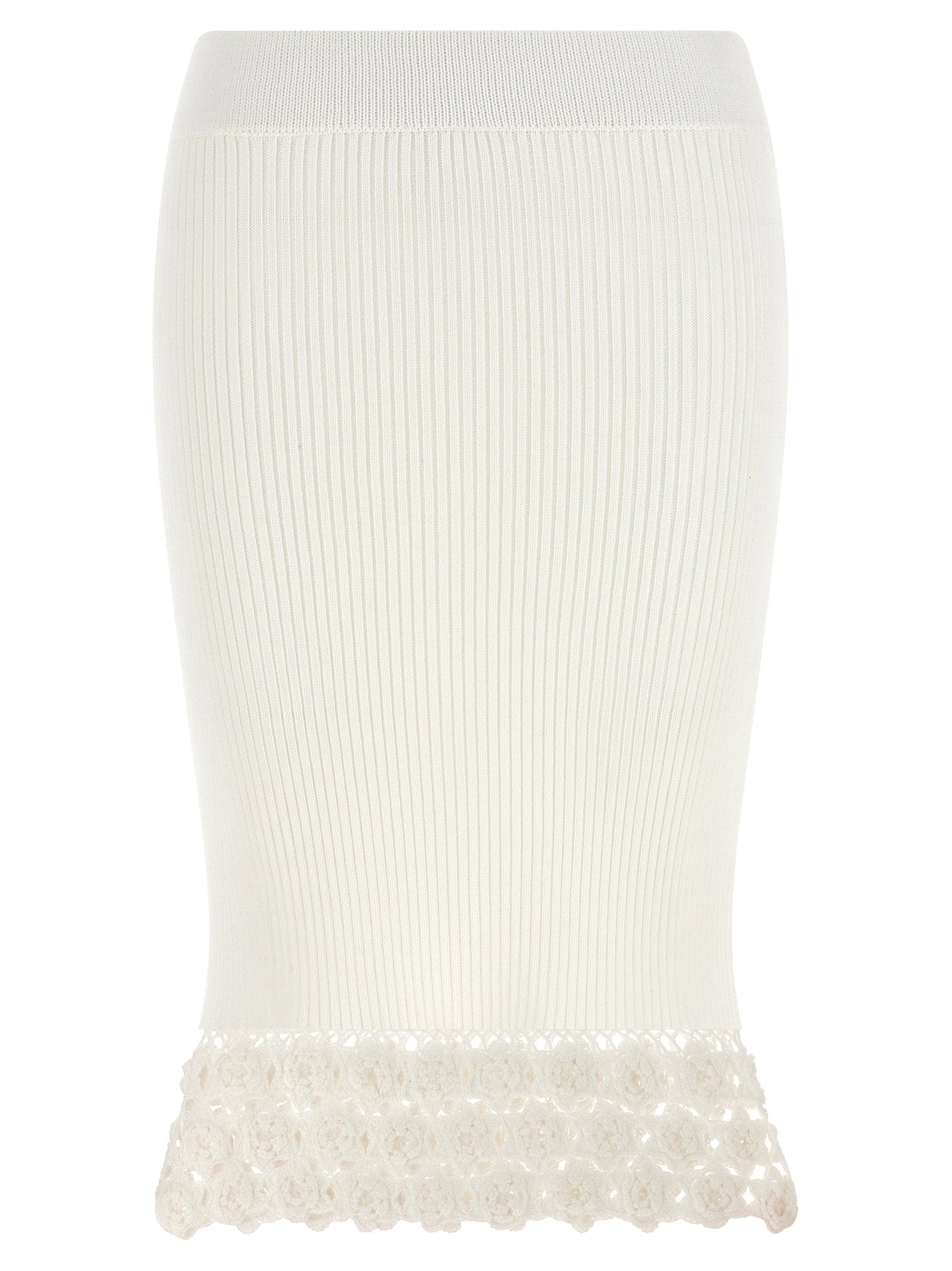 Ganni Ribbed Cotton with Crochet Hem Skirt — White
